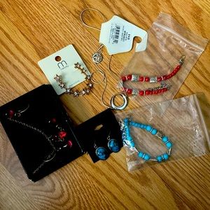 Jewelry bundle, turquoise, Red beads, trifari necklaces and earrings
